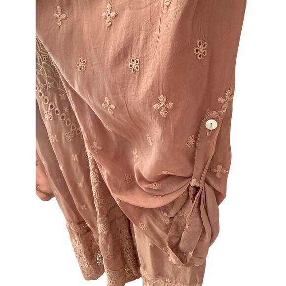 Johnny Was Plus V-Neck Embroidered‎ Tab Sleeve Midi Dress Dusty Rose Size 2X - Picture 6 of 12
